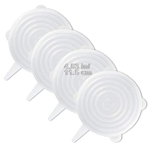 LELE LIFE 4 Pack Same Size Silicone Stretch Lids, Thicker Reusable Sturdy Silicone Container Cover, Expandable Food Storage Covers, Dishwasher and Freezer Safe, 4.53in(11.5cm)