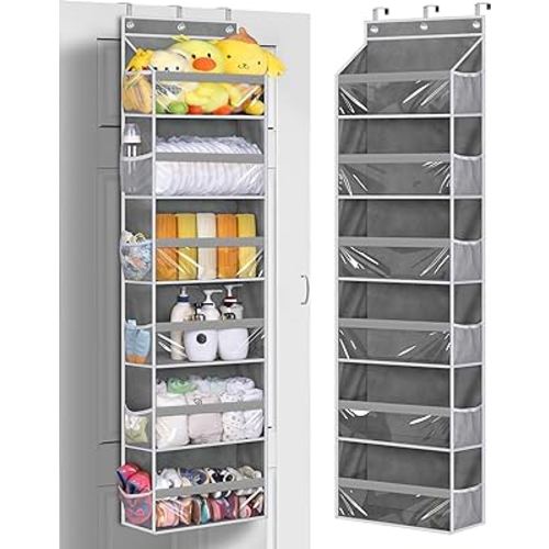 MISSLO Over the Door Organizer Hanging Storage with 6 Large Pockets 12 Side Pockets Closet Door Organizer Heavy Duty Baby Organization for Bathroom, Pantry, Bedroom, Nursery, Clothes, Toys, Diapers
