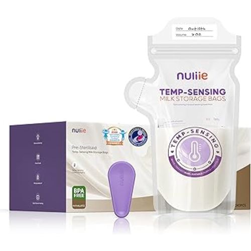 Nuliie 240pcs Temp-Sensing Breastmilk Storage Bag, Huge Temp-Sensing Icon & Locking Clamp, 6oz Breast Milk Storage Bags Freezer Pour Spout, Self Standing Milk Storage Bags Breastmilk, BPA-Free No-Leak