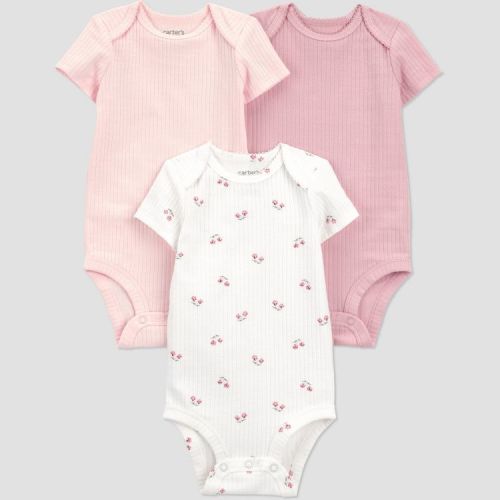 Carter's Just One You® Baby Girls' 3pk Floral Short Sleeve Bodysuit - Ivory/Pink Preemie
