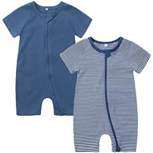 Feidoog 2PCS Baby Boys and Girls' Summer Short Sleeve One-Piece Romper Cute Cartoon Zipper Jumpsuit Outfits