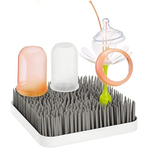 Boon Grass Plastic Drying Rack - Modern Countertop Baby Bottle Organizer - 9.75 x 9.88 x 3.0 inches - Gray