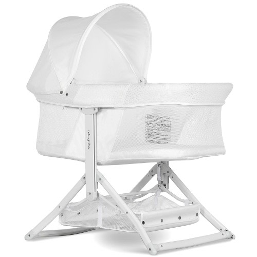 Dream On Me 2-in-1 Convertible Insta Fold Bassinet and Cradle in White, Lightweight, Portable and Easy to Fold Baby Bassinet, Adjustable Canopy, Breathable Mesh Sides, JPMA Certified