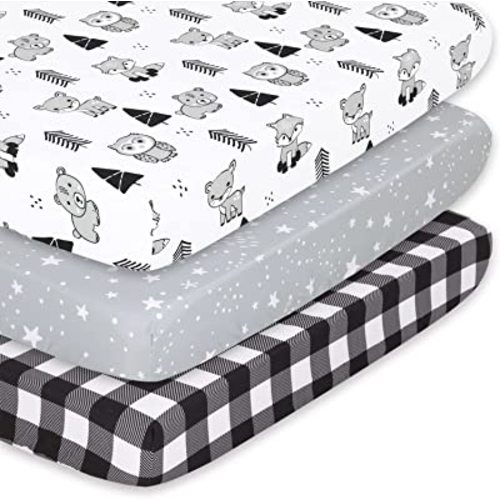 The Peanutshell 3-Pack Fitted Playard Sheets - Soft & Breathable Baby Boy or Girl Mini Crib Sheets, Pack N Play Mattress, Fits Standard Playard Pack Play Mattresses - Woodland