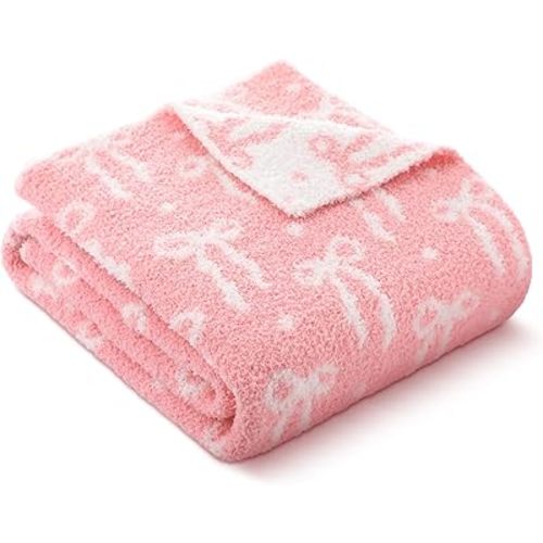 SmoothNovelty Pink Bow Blanket Fuzzy Throw Blanket Cute Cozy Lightweight Throw for Bed Sofa Couch Chair Soft Home Decorations for Nursery Crib, Girls, 30 x 40 Inch