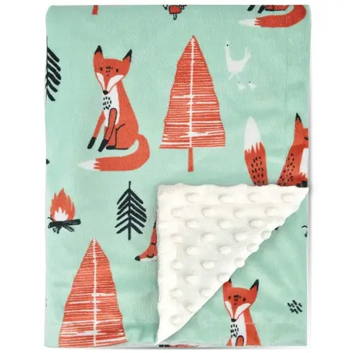 BORITAR Fox Baby Blanket Soft Minky with Double Layer Dotted Backing Ultra Soft and Cute Kids Blanket for Toddler Bed, 30 x 40 Inch Green