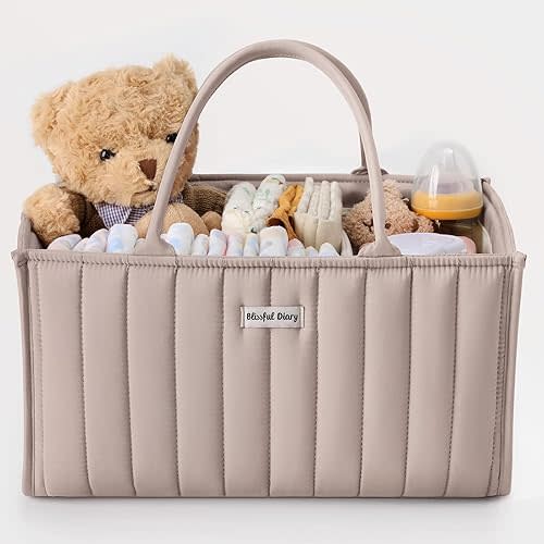 Blissful Diary Baby Diaper Caddy Organizer, Stylish Storage Basket for Newborn Essentials and Diaper Station, Gift for Baby Shower and Registry Must-Have, Sand