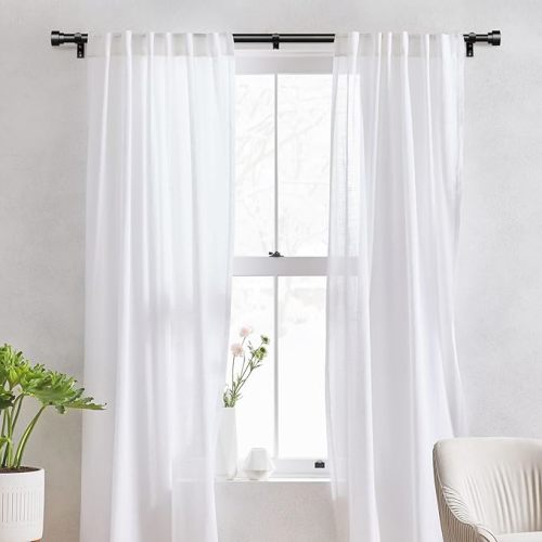 Heavy Duty Curtain Rods for Windows 48 to 84 Inch, 1 Inch Adjustable Black Curtain Rod Set with Easy Installation and Modern Design (A1,Black,30-90")