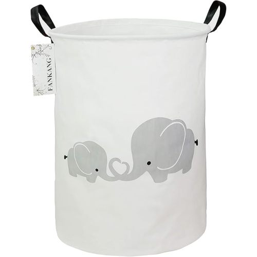 FANKANG Storage Basket, Nursery Hamper Canvas Laundry Basket Foldable with Waterproof PE Coating Large Storage Baskets for Kids Boys and Girls, Office, Bedroom, Clothes,Toys(Love Elephant)