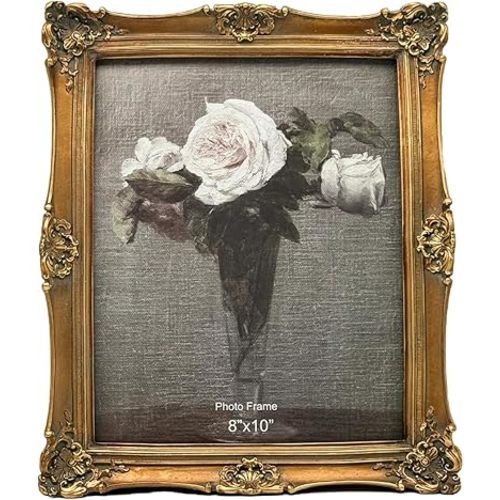 CISOO 8x10 Vintage Picture Frame, Antique Ornate Bronze Gold Photo Frame, for Table Top and Wall Display, Decorative Floral Design Retro Home Decor, Photo Gallery Art