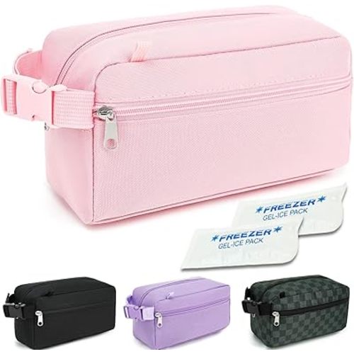 GYEUKHAM Freezable Lunch Bag,Reusable & Collapsible Mini Cooler for Adults,Insulated Lunch Box with Ice Packs,Freezable Snack Bag with Handle Buckle, On-the-Go,Pink
