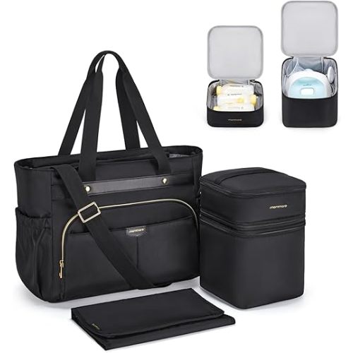 mommore Breast Pump Bag with Cooler for Medela, Spectra S1, S2, Diaper Bag Tote with Changing Pad, Baby Bag for Work