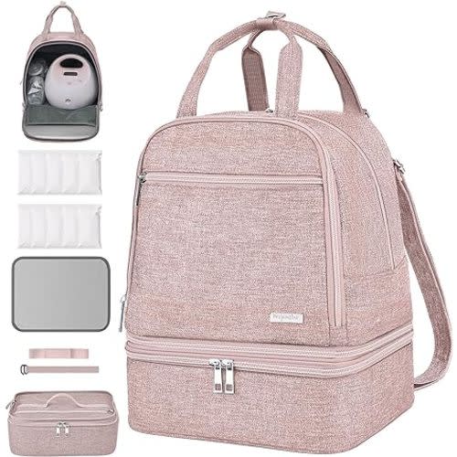 Derbiedersinn Breast Pump Bag, Compatible with Spectra Pumps, Insulated Carrying Case with Cooler for Milk Storage, Travel, Work, Daycare,Pink