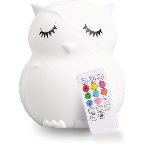 Lumipets Remote Control Silicone Night Light for Kids - Owl Design with 9 Soft Colors & Sleep Timer - Rechargeable, Battery-Operated Lamp for Bedroom | Baby Nursery, Toddler, Girls, Boys