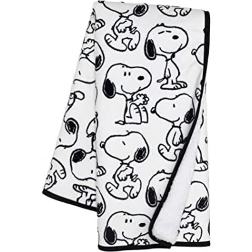 Lambs & Ivy Classic Snoopy Minky and Faux Shearling Baby Blanket - White/Black