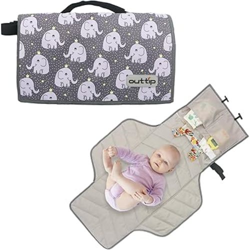 Extra Long Lightweight Portable Diaper Changing Mat with Storage Pockets,Elephant Waterproof Foldable Travel Changing Pad,On The Go Wipeable Reusable Changing Pad for Car Diaper Bag