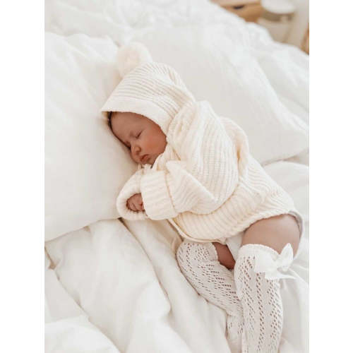 SPANISH OPENWORK LACE KNEE HIGH BOW SOCKS - WHITE