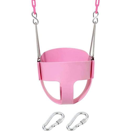 Take Me Away Pink Swing Seat - Heavy Duty High Back Full Bucket Toddler Swing Seat Chain Plastic Coated Baby Swing Outdoor - Playground Swing Set Accessories Replacement
