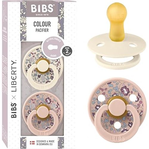 BIBS Liberty Pacifier | 2 Colour Natural Rubber Latex Soothers | BPA Free Dummy Pacifier | Round Nipple | Designed & Made in Denmark | Eloise Blush