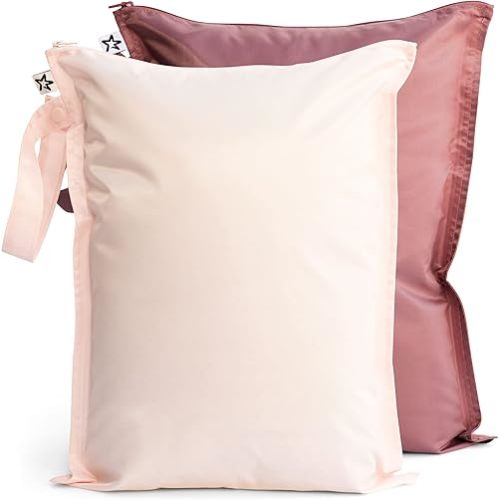 Tiny Twinkle Mess-proof Waterproof Wet Dry Bag | 2 Pack Reusable for Swimsuits, Gym & Baby Clothes | Leakproof Wet Clothes Bag, Beach Travel Essentials (Rose, Burgundy)