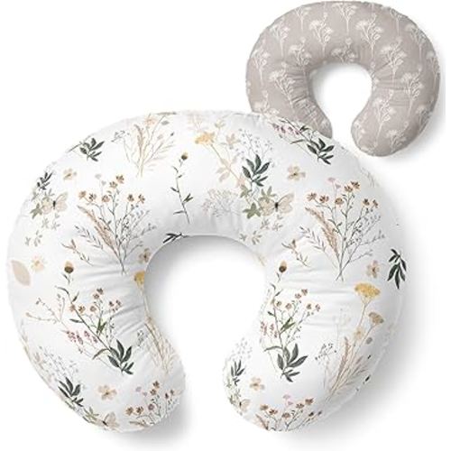 Pobibaby 1-Pack Premium Nursing Pillow Cover - Ultra Soft & Stretchy 96% Cotton, Breastfeeding Pillow Cover for Baby Boys and Girls (Wildflower)