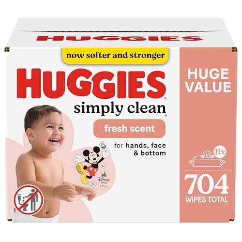 Huggies Simply Clean Fresh Scent Baby Wipes, 11 Flip-Top Packs (704 Wipes Total), Packaging May Vary
