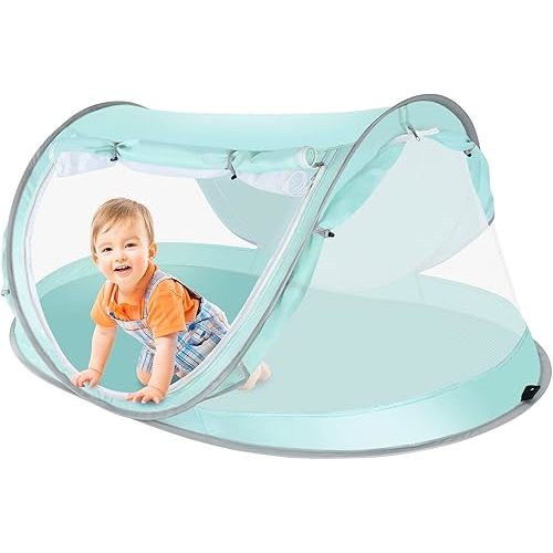 ISILER Baby Beach Tent, UPF 50+ Anti-UV Pop Up Sun Shelter for Beach, Portable Baby Travel Tent with Bug-Proof Ultra-Fine Mesh, Indoor Baby Play Tent, Easy Setup and Fold Into a Carrying Bag