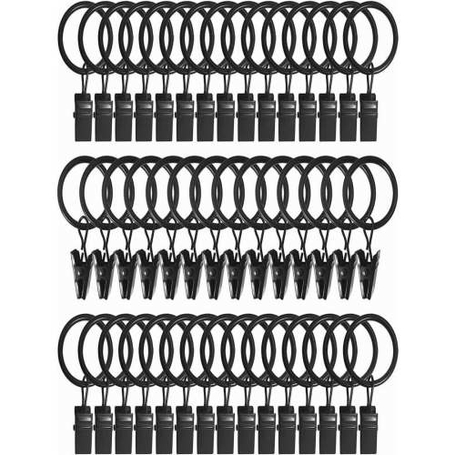 Shower Curtain Hooks 40 Pack Metal Curtain Rings With Clips Hat Clothes Clips Drapery Clips With Rings Drapes Rings 1.26 In Interior Diameter