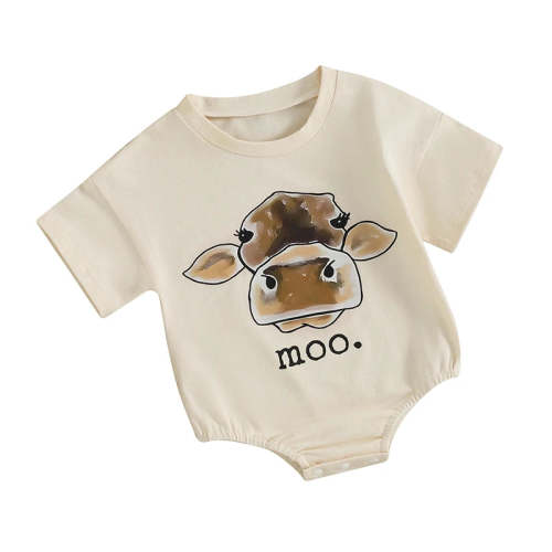 Baby Boys Girls moo Romper Short Sleeve Crew Neck Cow Head Print Bodys – August + Willow