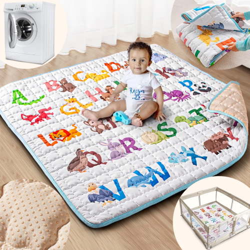 Beavtaens Baby Play Mat for Floor, Fits 50x50 Playpen, Super Soft, Non-Slip, for Ages 0-4 (Animal)