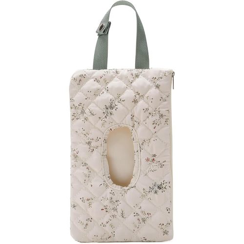 Quilted Baby Wipe Holder Quilted Wipe Pouch Portable Hanging Floral Wet Wipes Bag for Car, Stroller