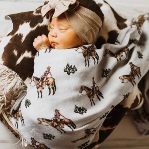 Cowgirls & Cactus Bamboo Muslin Swaddle – Cowkid Clothing Company