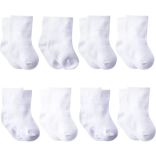 Gerber Unisex-Baby 8-Pack Wiggle-Proof Jersey Ankle Socks - 0-6 Months - White