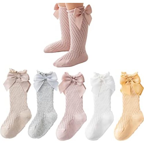 Baby Girls knee high socks Toddler Bow Mesh Breathable Dress Socks Kids Cotton Tube Uniform Stockings
