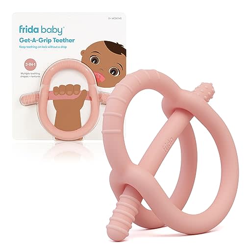 Frida Baby Get-A-Grip BabyTeether for Teething Relief, Easter Basket Stuffer for Kids, 100% Food-Grade Silicone Teething Toys for Baby 0-6, 12, 18 Months Infant, BPA-Free, PVC-Free, Pink
