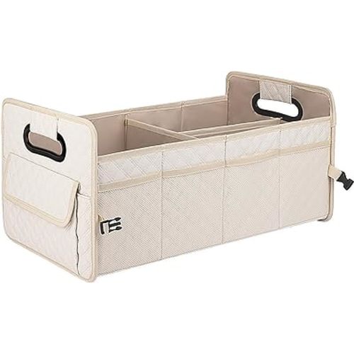 JiatuA Car Trunk Organizer for SUV, Car Storage Organizer Collapsible Multi Compartment Container Box, Adjustable Car Accessories for Women/Men, Large Beige