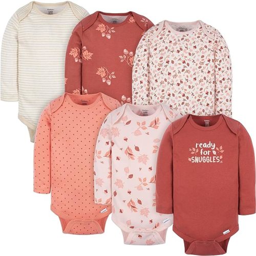 Gerber Baby- 6-Pack Long-Sleeve Onesies Bodysuits - 0-3 Months - Leaves