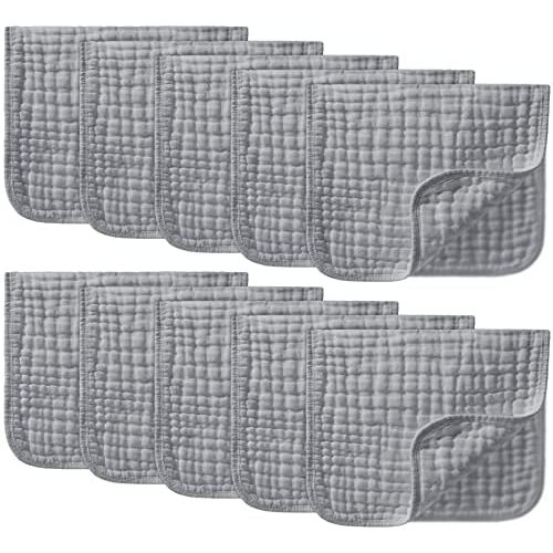Yoofoss Muslin Burp Cloths 10 Pack Large 20''X10'' 100% Cotton 6 Layers Thicken Super Soft and Absorbent - Grey
