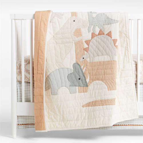 Dino Tower Embroidered Organic Cotton Baby Crib Quilt