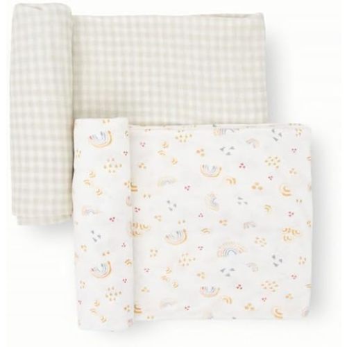 Little Unicorn Large Stretch Knit Swaddle Blanket 2 Pack| Super Soft with Optimal Stretch for swaddling | Giftable Set (Rainbows)