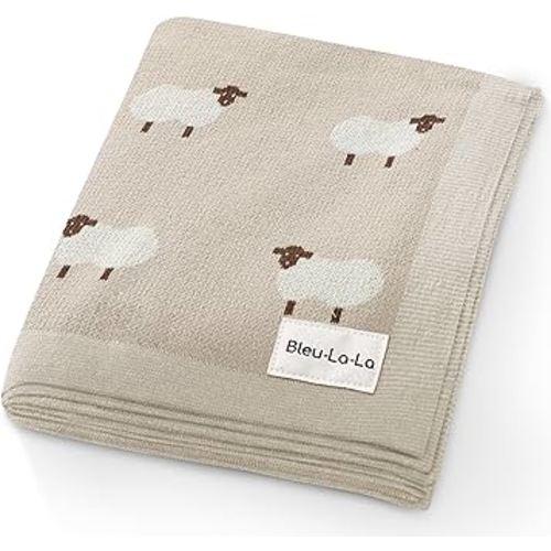 Baby Swaddle Blanket - 100% Luxury Cotton Knit Soft Cozy Lightweight Unisex Receiving Crib Stroller Quilt Blanket for Shower Gift Registry for Newborns Infants Toddlers (Sheep - Khaki)
