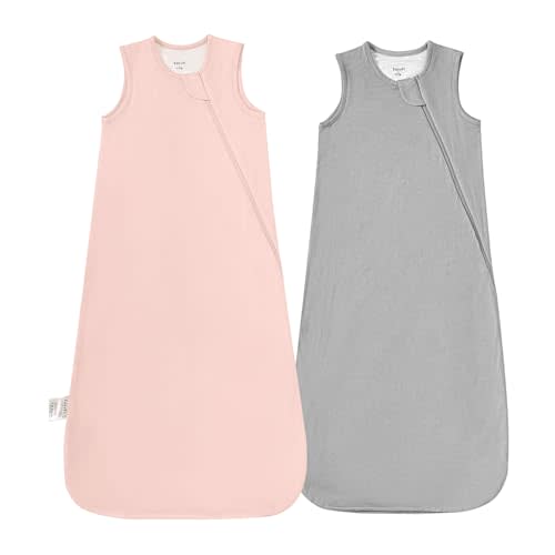 Supersoft Rayon Made from Bamboo Sleep Sack 3-6 Months Newborn Sleep Sack 0-3 Months 0.5 Tog Baby Wearable Blanket with 2-Way Zipper Summer Unisex Sleeping Bag for Babies (2 Pack) Pink & Gray