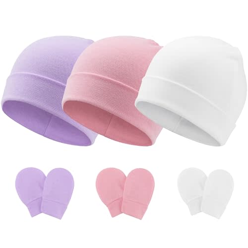 Newborn Baby Hats and Mittens Set Infant Beanie Cap Toddler Gloves Newborn Hospital Hats for Baby Boy Girl Kid 0-6 Months