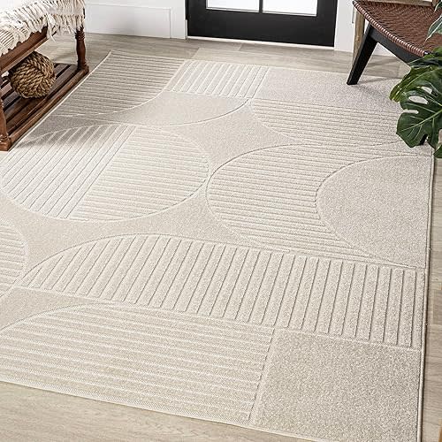 JONATHAN Y SCN104B-8 Nordby High-Low Geometric Arch Scandi Striped Indoor/Outdoor Area Rug, Modern, Contemporary, Geometric, Bohemian, Bedroom, Kitchen, Living Room,Non Shedding,Ivory/Cream,8' x 10'