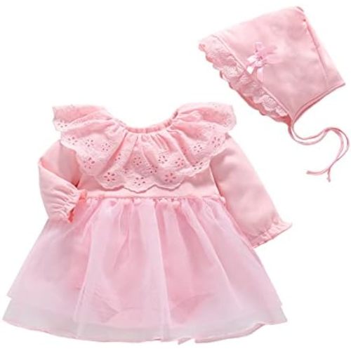 Toddler Baby Girl Long Sleeve Fall Dress Flower Lace Wedding First Birthday Baptism Christening Dresses with Hat Outfit