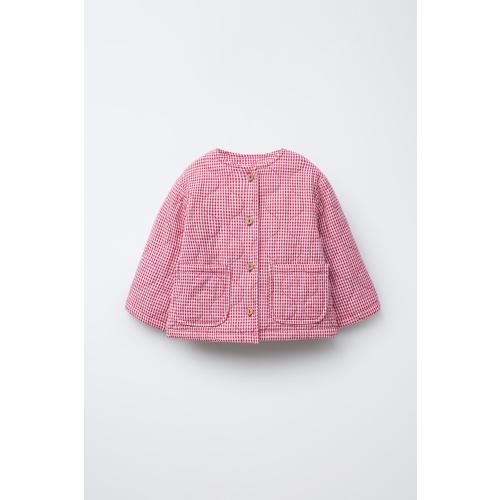 GINGHAM PRINT QUILTED JACKET - White / Red | ZARA United States