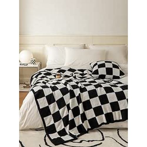 Ultra Soft Cozy Buffalo Checkerboard Grid Fluffy Microfiber Knitted Bed Blanket Super Soft Cozy Lightweight Fleece Checkered Baby Size Bed Blanket for Sofa Couch Bed Travel (Black, Baby£º30 X40)¡