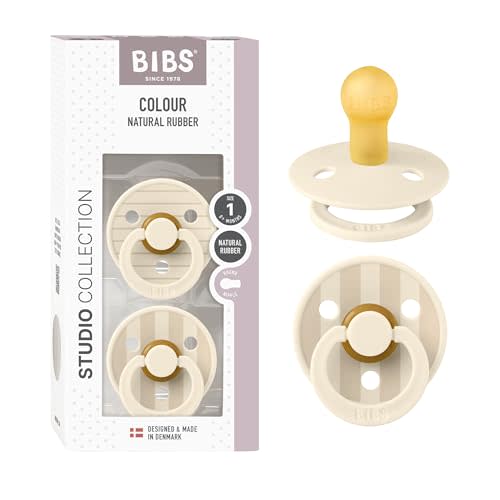 BIBS Pacifiers - Colour Studio 2 Pack | Round Nipple Baby Pacifier | BPA Free Natural Rubber Latex Soother | Made in Denmark | Size 0+ Months | Pin Ivory Vanilla