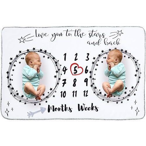 InnoBeta Baby Monthly Milestone Blanket, Flannel Plush Newborn Infant Photo Blanket, for Pictures Photography for Newborn Boys & Girls New Mom Gifts Twins(White, 39"x 59")