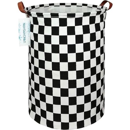LANGYASHAN Laundry Basket Canvas Fabric Collapsible Organizer Basket for Storage Bin Toy Bins Gift Baskets Bedroom Clothes Children Nursery Hamper (Racing Flag)